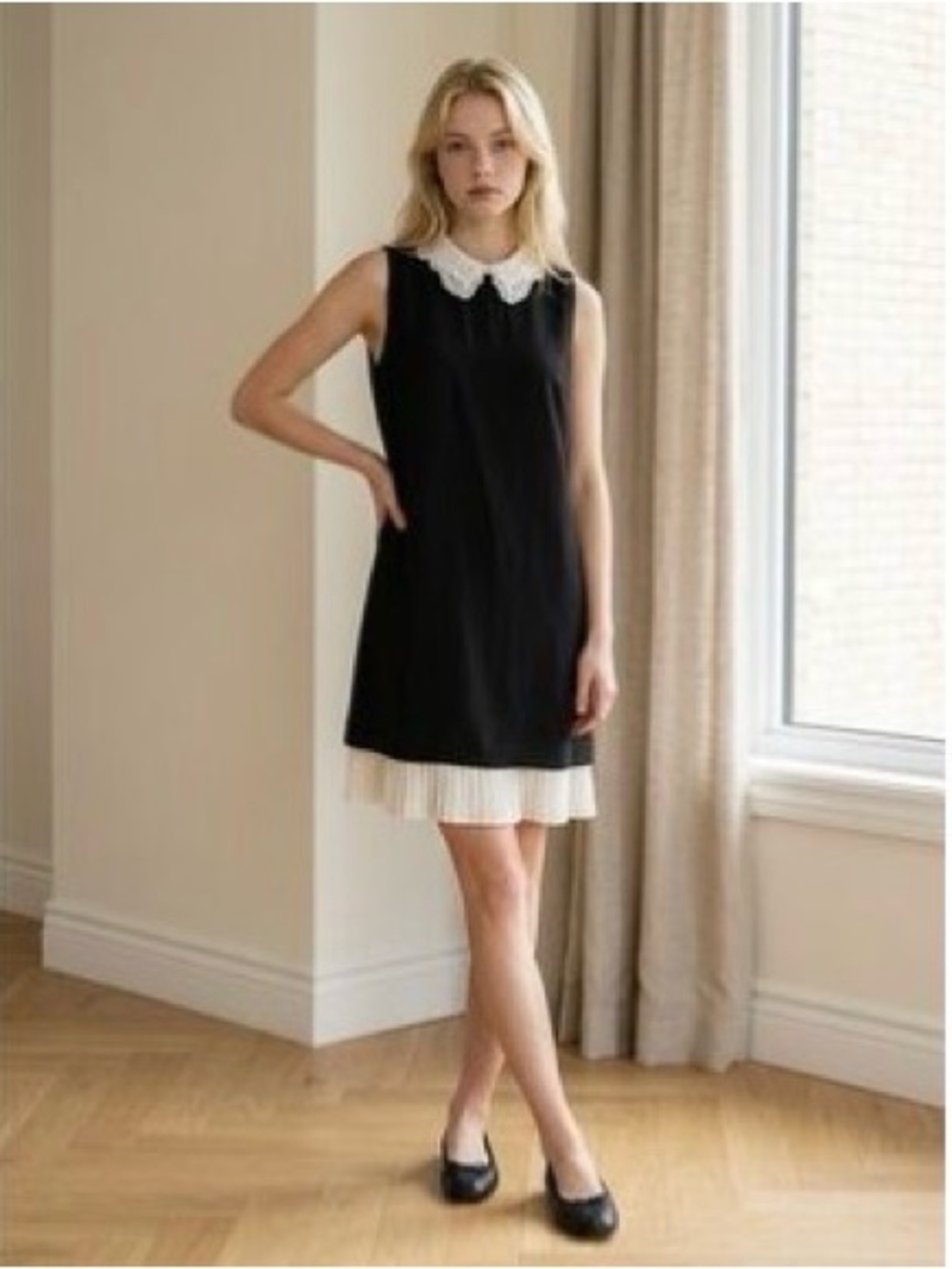 Nanette Lepore Lace Collared Pleated Shift Dress